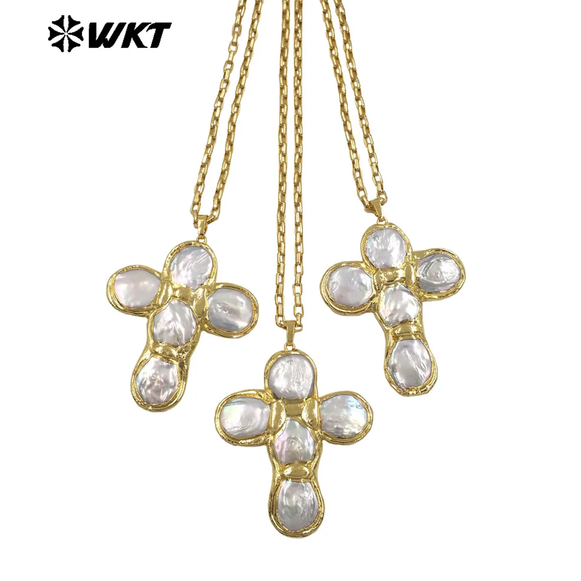 

WT-JN349 Newest Design Natural Freshwater Pearl Cross Shape 18inch Necklace With 18k Real Gold Plated For Girls Daily Decoratio