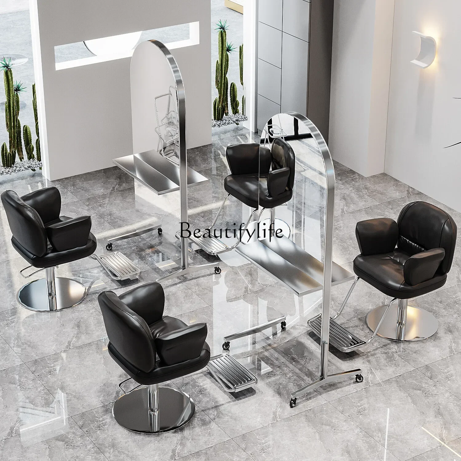 Removable Hairdressing Mirror for Hair Salon Single and Double-Sided Stainless Steel Hot Dyeing Hair Cutting Mirror Belt Table