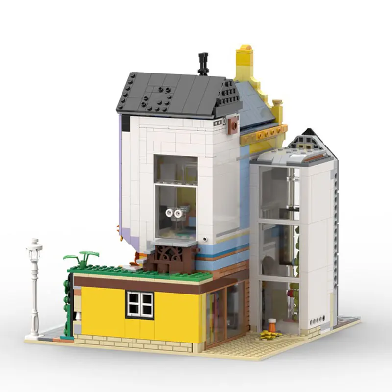 MOC- 171195   Модель блоков Unity Townhouse, сборка мелких частиц, кирпичная игрушка, подарок на день рождения, оригинальность, 1880 шт.