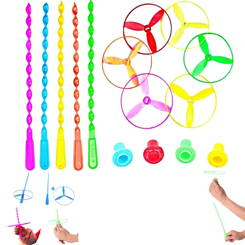 20pcs Flying Helicopter Hand Rotating Circle Bamboo Dragonfly Hand Friction Plastic Propeller Outdoor Flying Toy Children\'s Gift