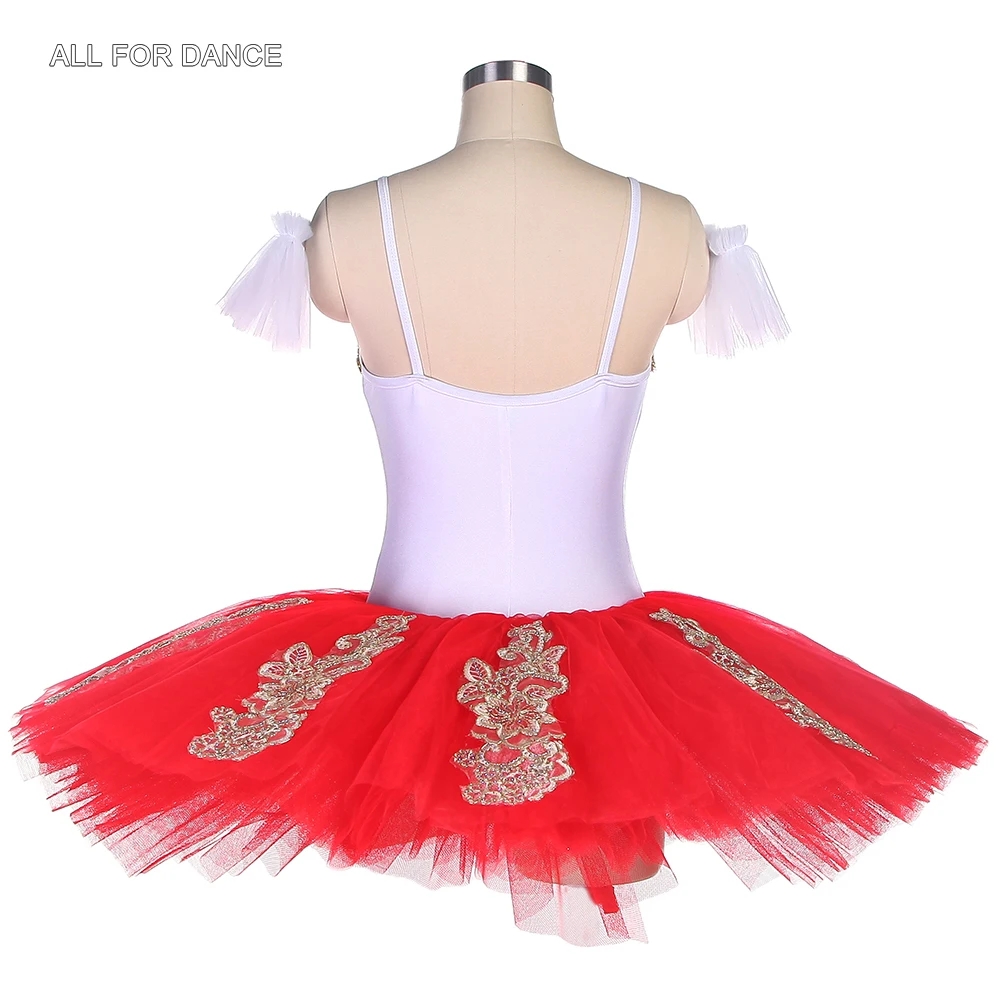 BLL493 – Tutu de Ballet pré-professionnel, en velours blanc et Tulle rouge, pour spectacle sur scène, pour fille et femme