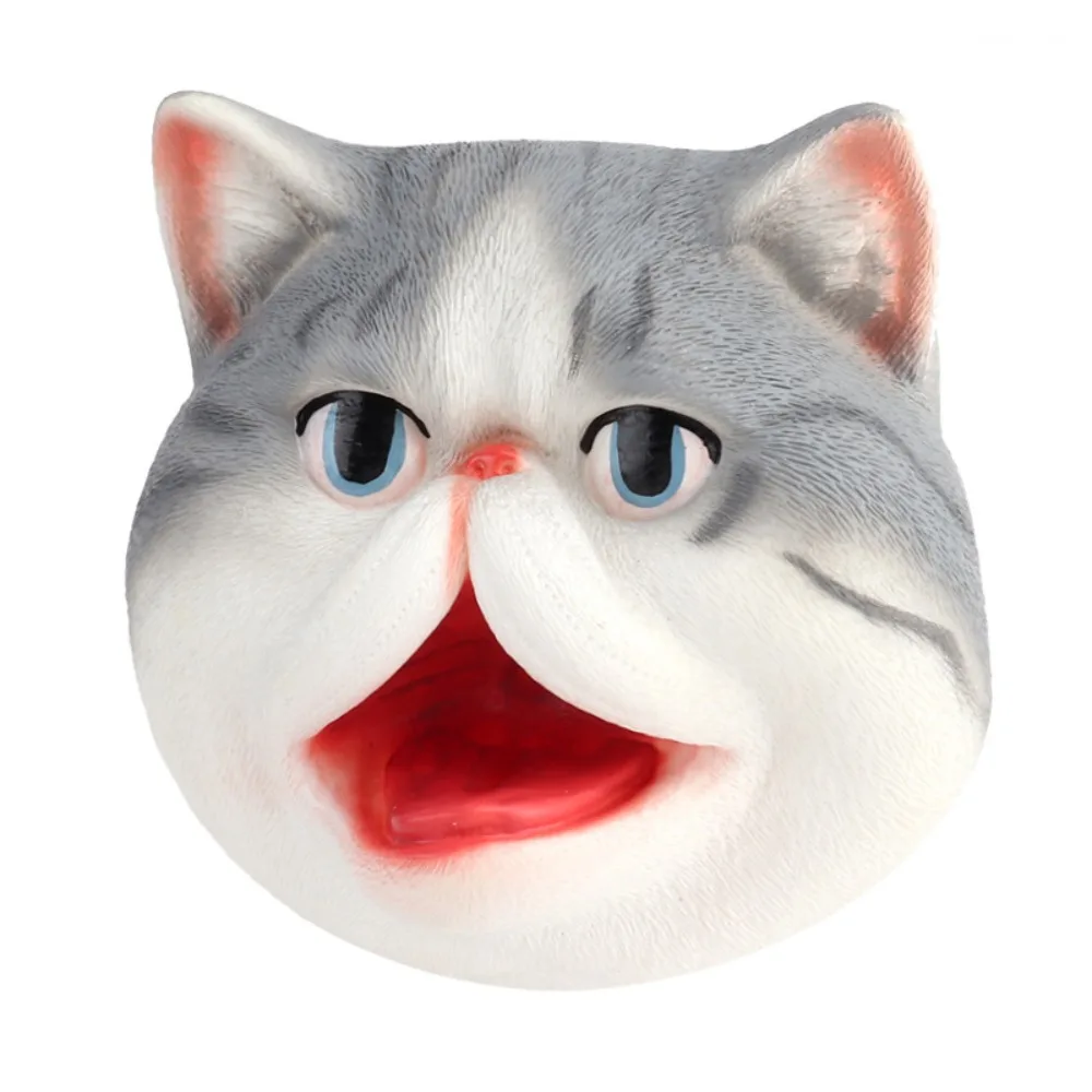 Vinyl Dierenkop Handpop Zacht Simulatie Kat Figuur Speelgoed Handschoenen Interactief Plagen Huisdier Kat Hoofd Model Speelgoed Verjaardagscadeautjes