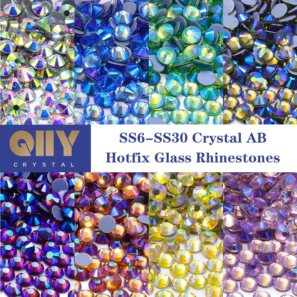 QIIY SS6-SS30 Multi Colors Glass Crystal AB Rhinestones Hot-fix Flatback Iron On Stones For Wedding Dress And Clothes Decoration