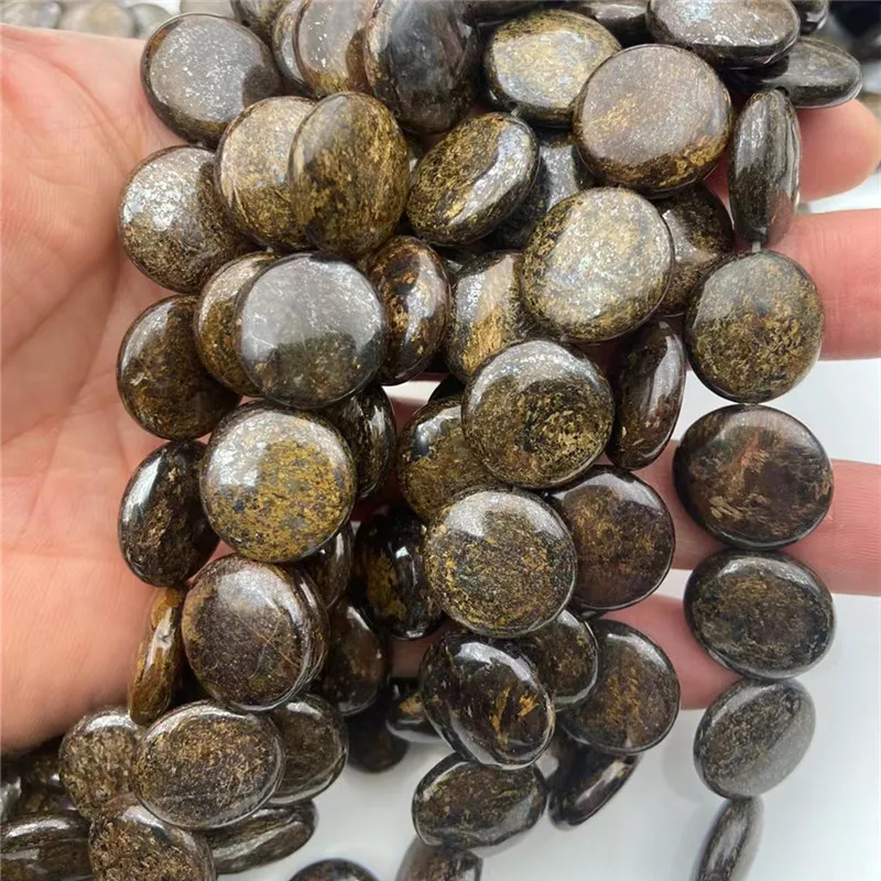 25PCS Natural Madagascar Bronzite Stone Coin Shape 16MM DIY Women's Necklace Making Accessories Unique Items Free Shipping Whole