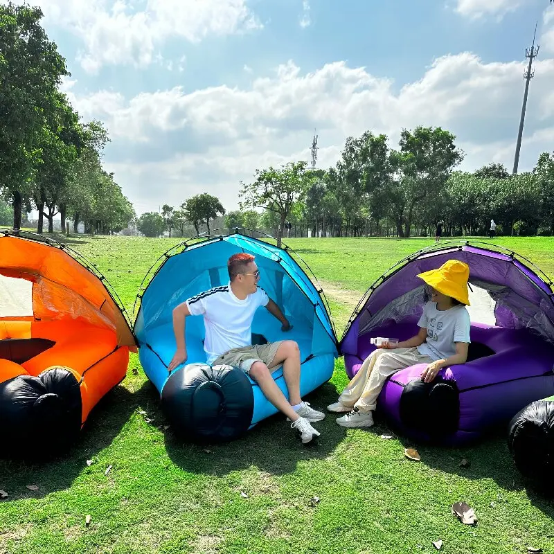 Inflatable camping sofa outdoor portable lazy inflatable sofa with pillow water beach grass park air bed foldable sleeping bag