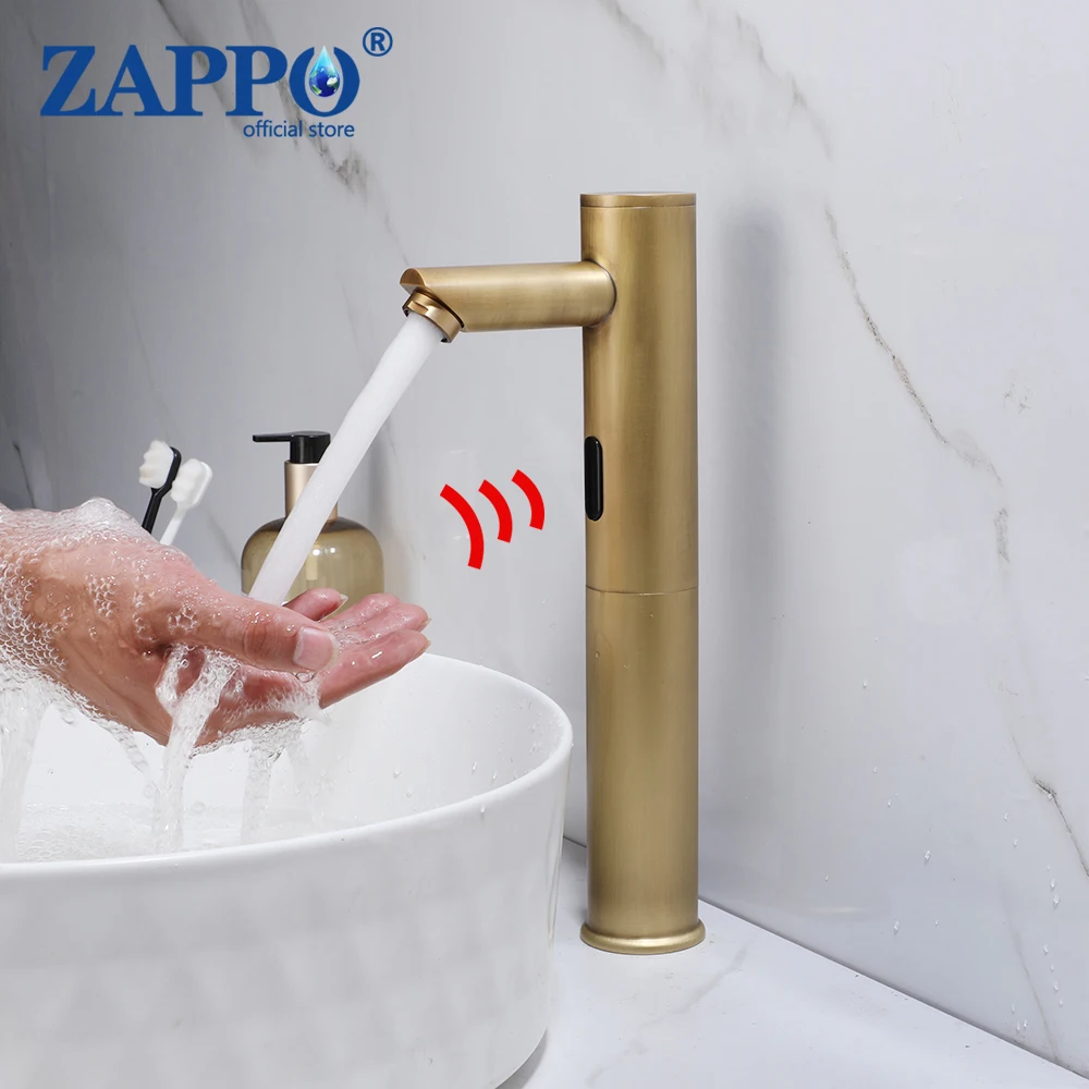 ZAPPO Touchless Vessel Sink Faucet Automatic Sensor Bathroom Faucet Hands Free Smart Commercial Touchless Bathroom Sink Faucet