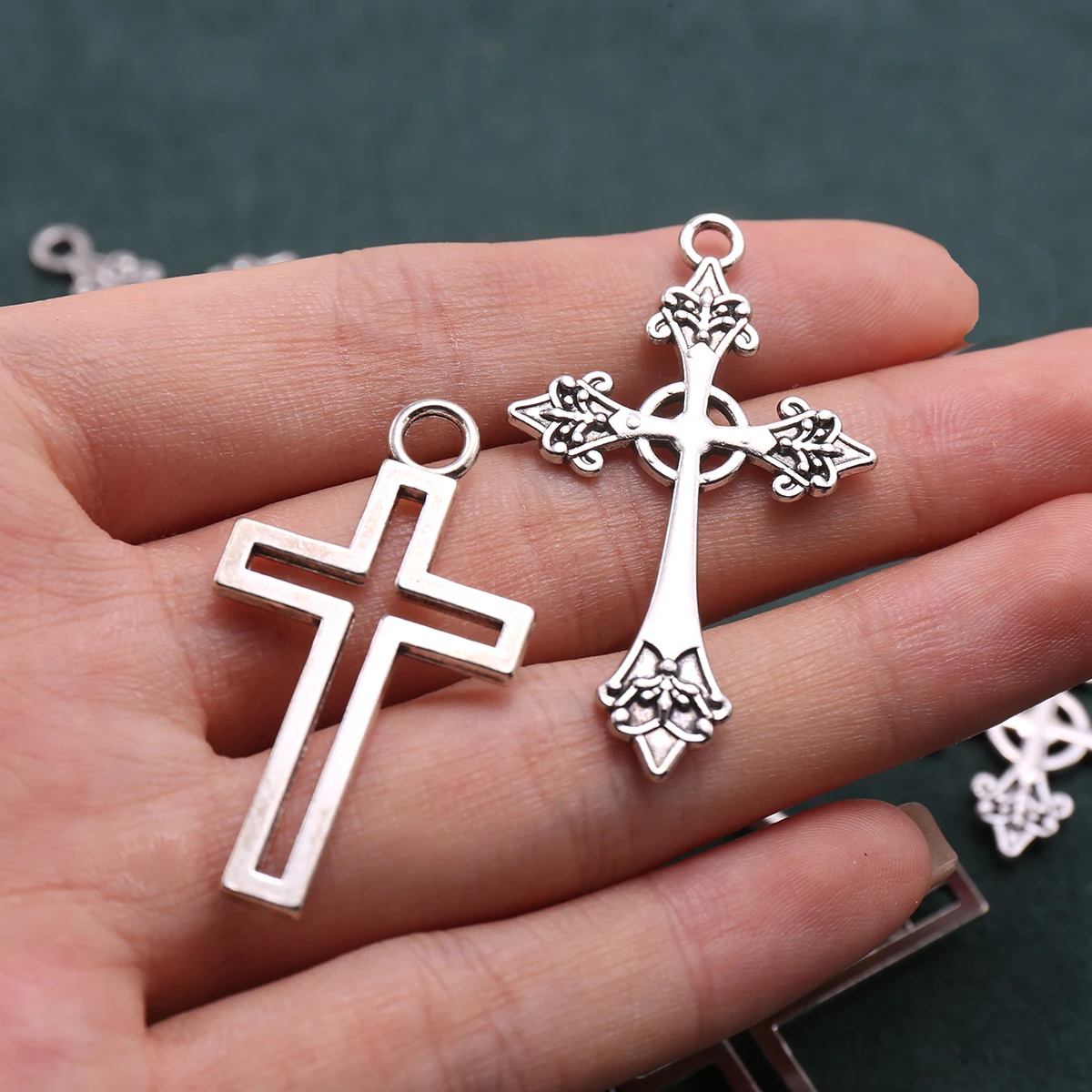 10-Piece Set of Vintage Cross DIY Pendants, Engraved Hollow Cross Mixed Accessories, Suitable for DIY Necklaces, Bracelets, Earrings, and Handmade Beading Accessories