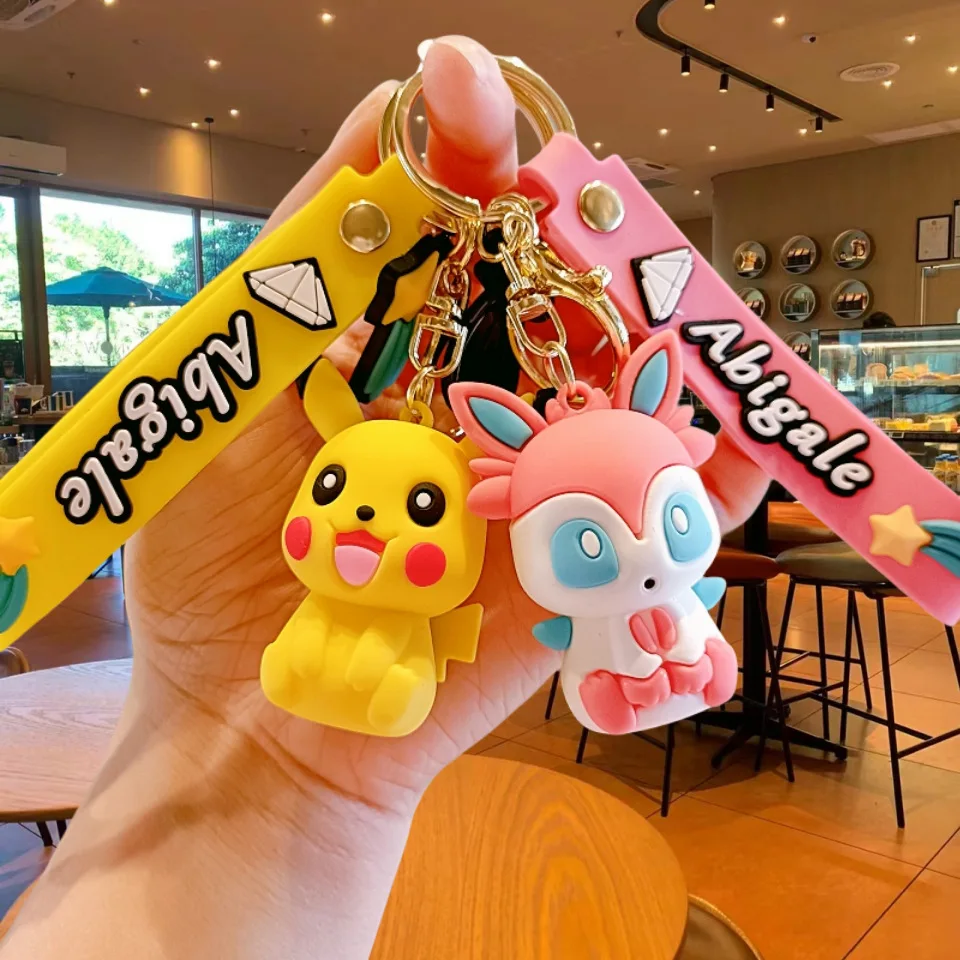 

Pokemon Pikachu Anime Silicone Doll Keychain Cartoon Accessories Eevee Glaceon Vaporeon Keyring Decoration Toys Children Gifts
