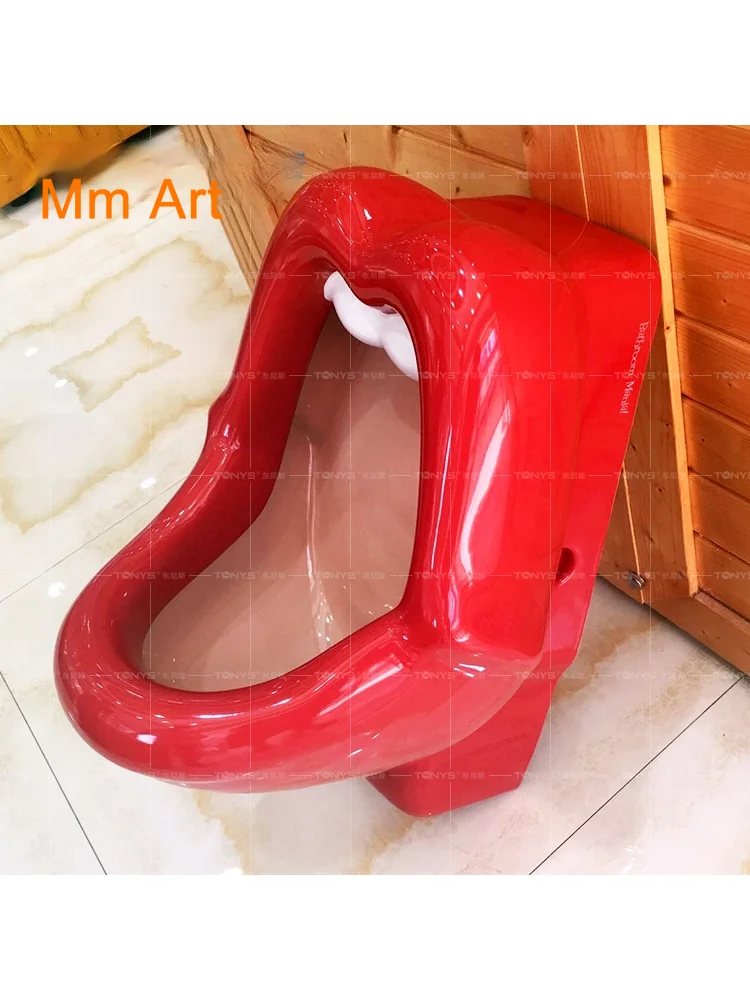 Special shape big red mouth urinal red lip personality ceramic urinal features with sensor urine pocket