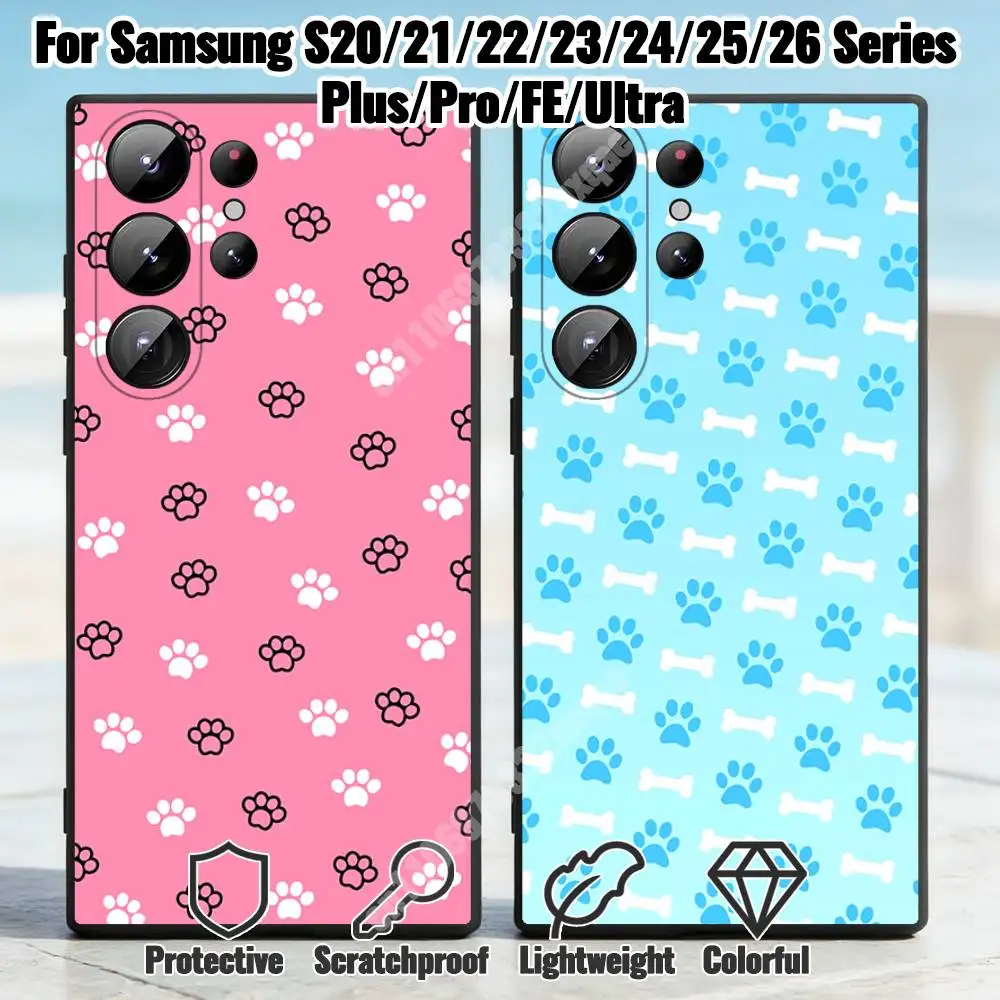 

Cute Dog Paw Pattern Phone Case for Samsung Galaxy S21 22 Ultra Plus S23 24 FE Lite S25 26 Shockproof Cover