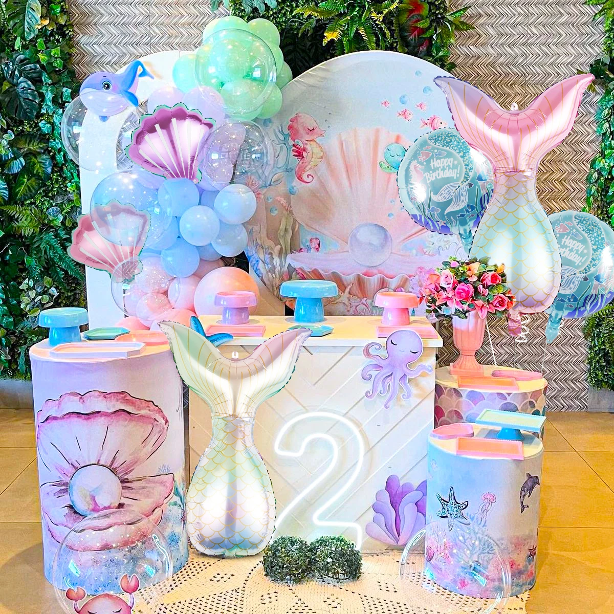 6pcs mermaid tail birthday balloon set, perfect for birthday party decorations, mermaid-themed party view 5