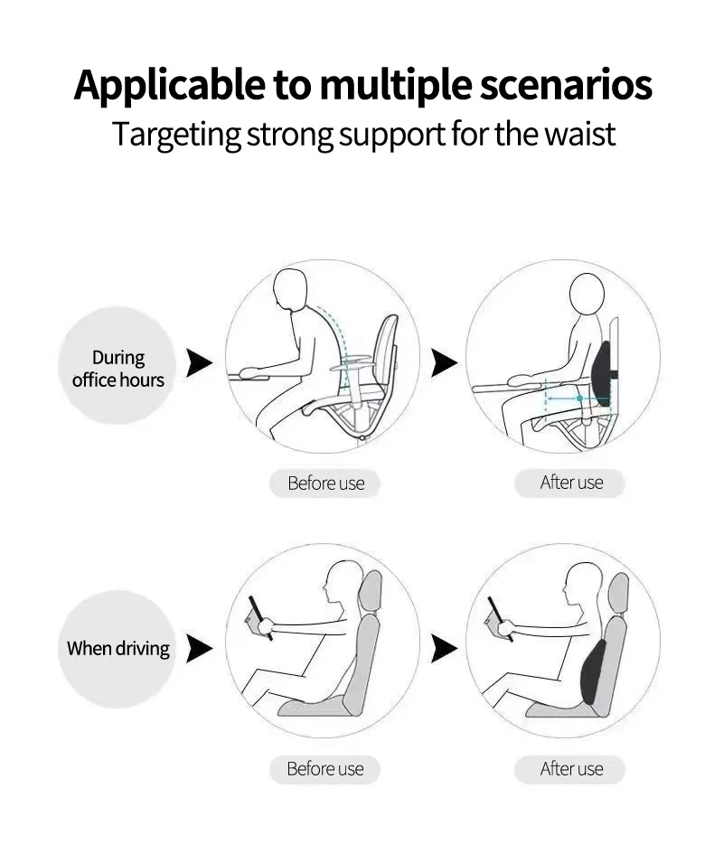 Almofada lombar de espuma viscoelástica para as costas para cadeiras de carro, escritório, jogos e apoio para a cintura pós-parto Almofada multifuncional para alívio da dor