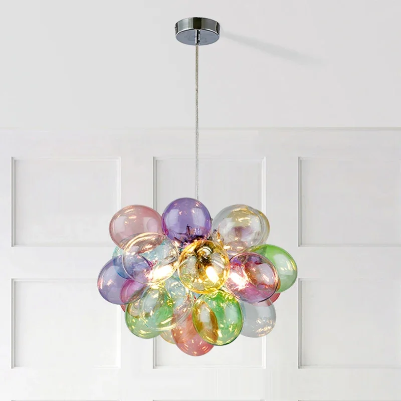 Nordic Colored Balloons Glass Design Ceiling Chandelier for Living Dining Room Food Tables Staircase Lamp Home Decor Luminaires