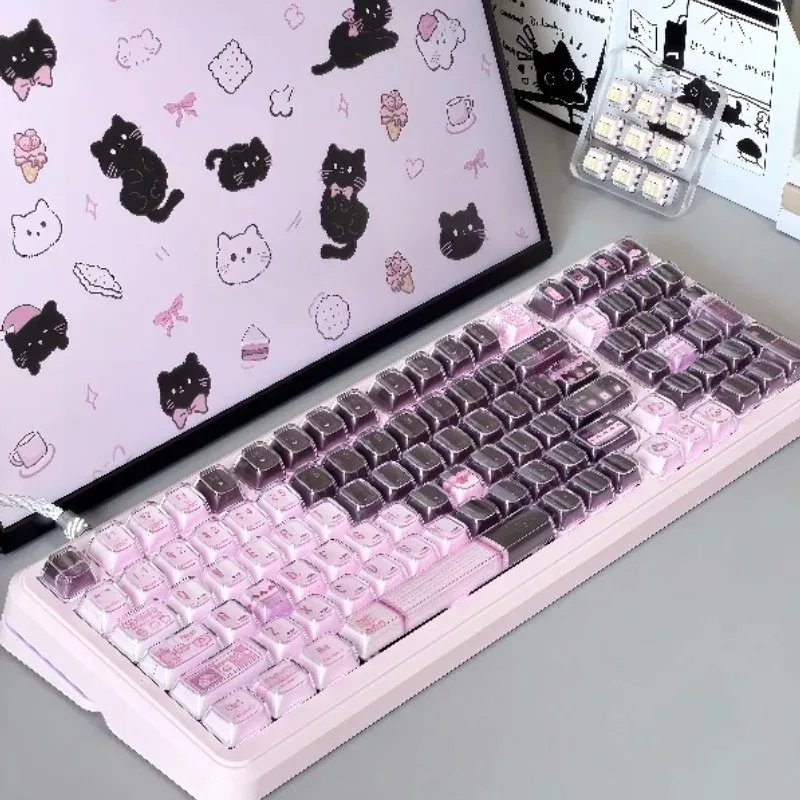 Cartoon Cat Theme Keycaps Set Customized Cherry Profile PBT Keyboard KeyCaps for Mechanical Keyboard Creativity Accessories