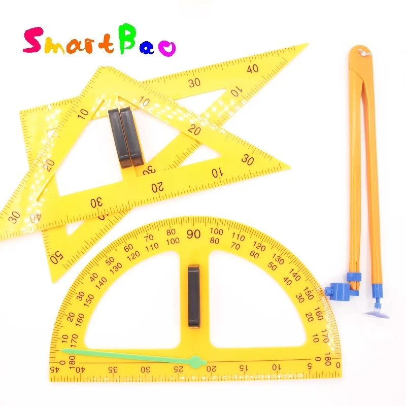 Geometry Teaching Tools Set for Classroom, Large Triangle Ruler Protractor Compass Kit for Math Teacher Teaching Aids