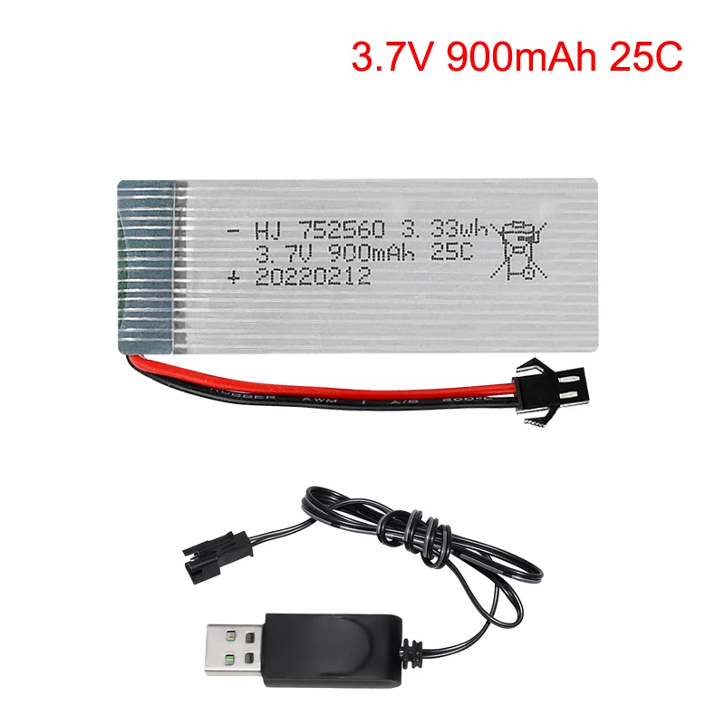 3.7V 900mAh Rechargeable Li-po Battery SM-2P plug + USB cable For X5 X5C X5SC X5SW 8807 8807W A6 A6W M68 Rc Drone Spare Parts