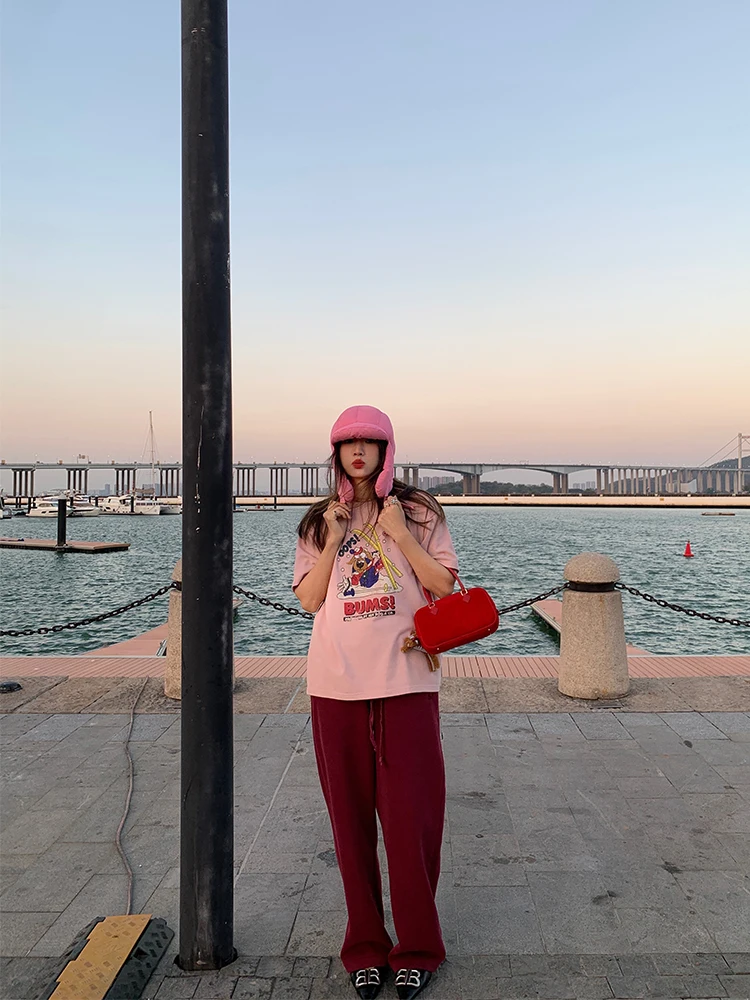 Pantalon décontracté doublé en Fce pour femme, taille élastique, jambes larges, ample, chaud, taille haute, mélange de coton, pour les déplacements