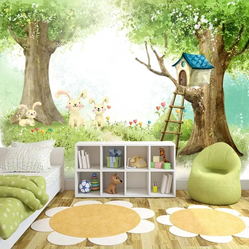 Custom Size 3D Photo Wallpaper For Kids Cartoon Tree Cute Animals Painting Children Room Bedroom Mural Wall Papers Home Decor