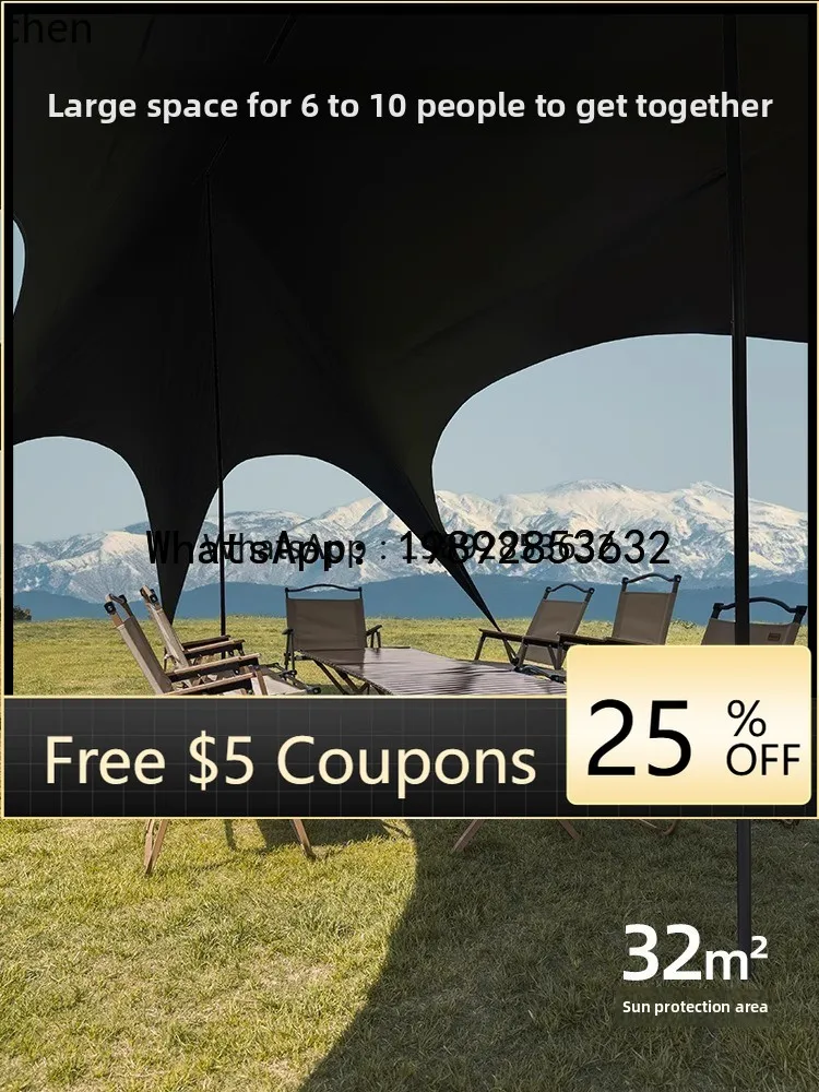 

tent outdoor tables and chairs camping six-piece set free sunshade quick-open awning