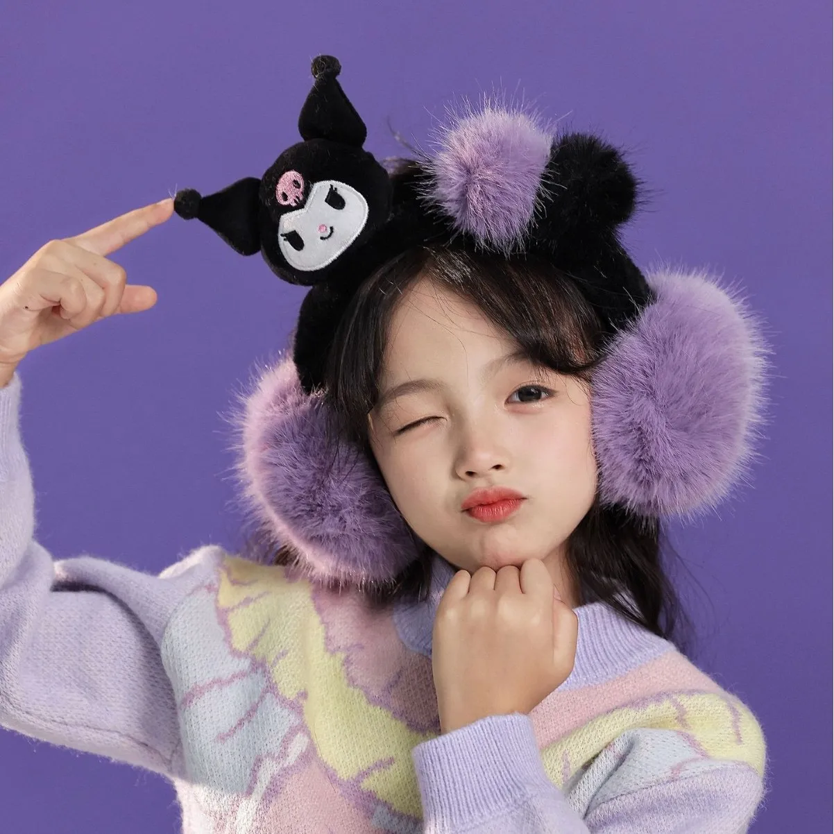 Miniso Sanrio Kuromi Детские наушники и теплые наушники на зиму, плюшевые наушники, наушники для женщин, милая девочка