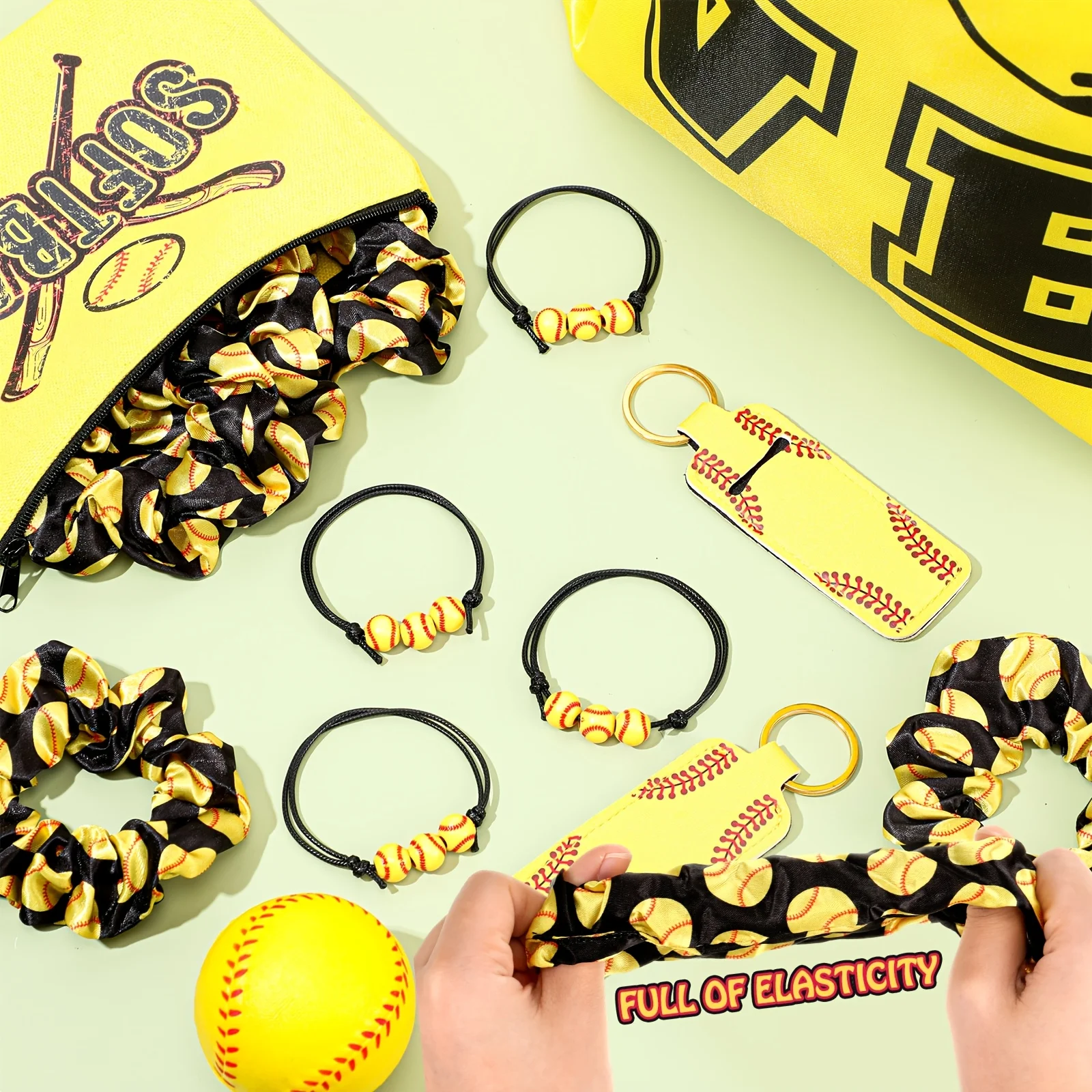 

Gift for Her/Him 60pcs of Softball-Themed Party Gifts Including 12 Drawstring Bags, 12 Bags, 12 Lipstick Holders, 12 Hair Scrunchies, And 12 Bracelets for a Softball Celebration (Sweet Style)