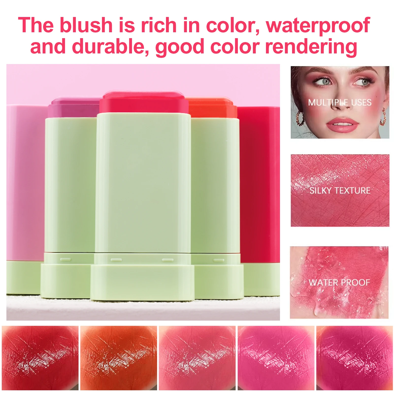 ZaiDoc Muti-Pcs Blush Stick 9 Colors with Puff Blush Stick for Cheeks Natural Matte Finish Long Lasting Smooth Blendable Portable Travel Makeup Blusher Pen Tool for Women Girls Daily Use