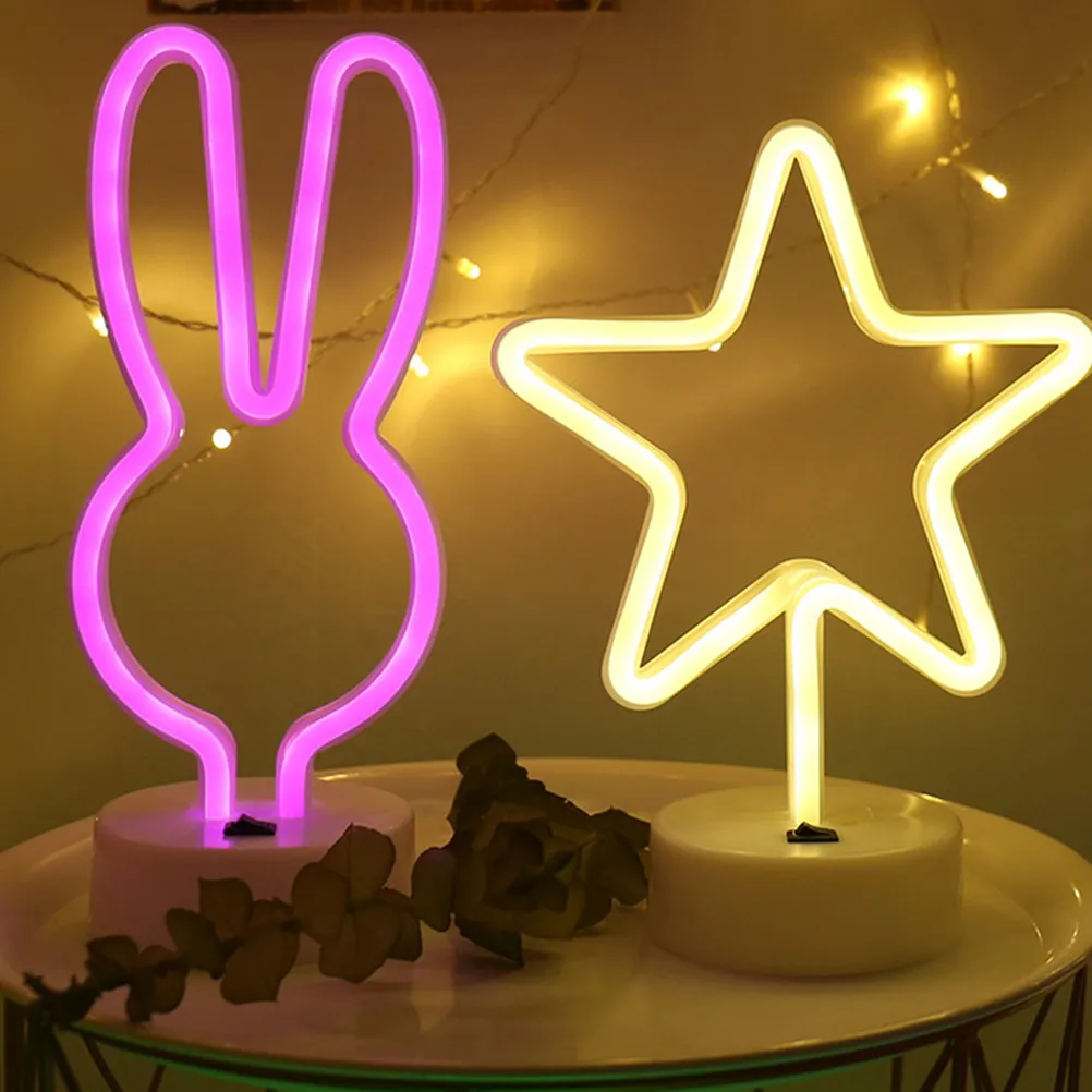 

Декоративный неоновый светильник в виде кролика, светодиодная ночная лампа с питанием от USB или от сети, украшение для стола, полки, дома, отеля, выставочного зала