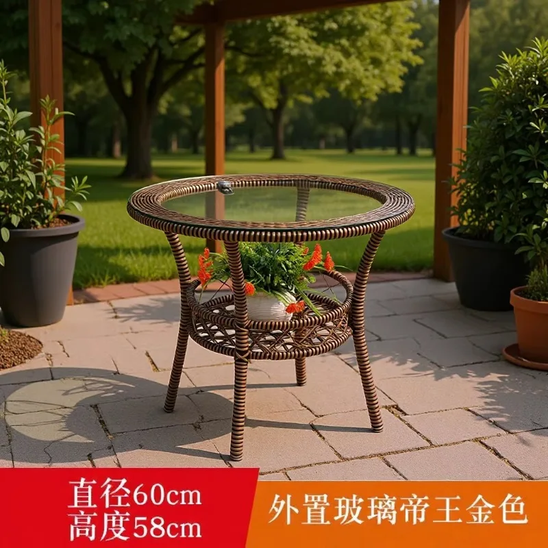 Foreign trade cross-border balcony leisure table and chairs rattan , imitation bamboo rattan small round
