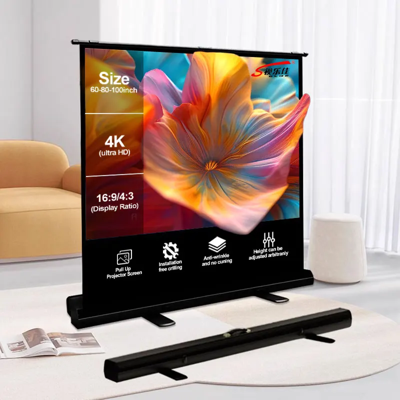 

Наружный фильм На открытом воздухе Фильм Подъем пола Ручной проекционный экран Завод OEM ODM Размеры 60 80 100 дюймов Проектор Ткань Мобильный для