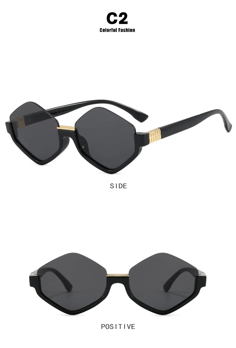 Modische Halbrahmen-Sonnenbrille für Damen Neue Vintage Polygon Luxusmarken-Sonnenbrille Trendige Einzigartige Eyewear Shades – Detail 7