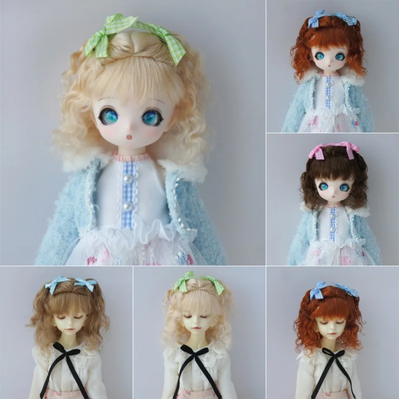 

SD DOD QBaby Blythes Doll Hair JD852 Double Mini Pony Short Soft Baby Wave Mohair BJD Doll Wigs for 1/8 1/6 1/4 1/3 Sizes