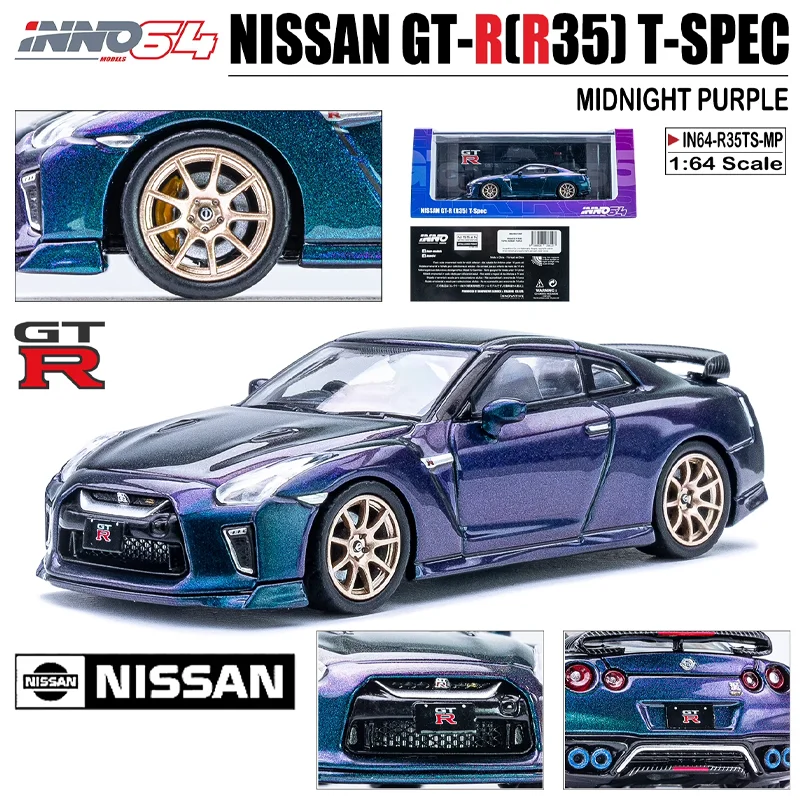 INNO 1/64 닛산 GT-R(R35)T-SPEC 미드나잇 퍼플 합금 장난감, 자동차 다이캐스트 금속 모델 선물