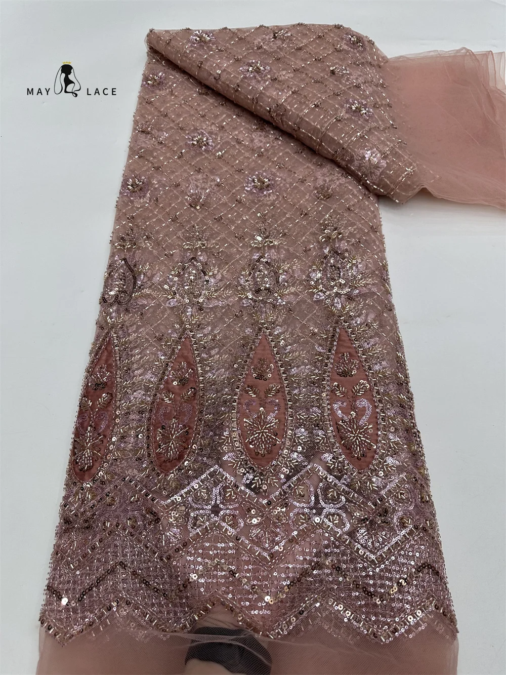 

African Sequins Lace Fabric 2025 High Quality French Mesh Lace Beaded Embroidery Tulle Lace Fabric Nigerian Lace For Party Dress