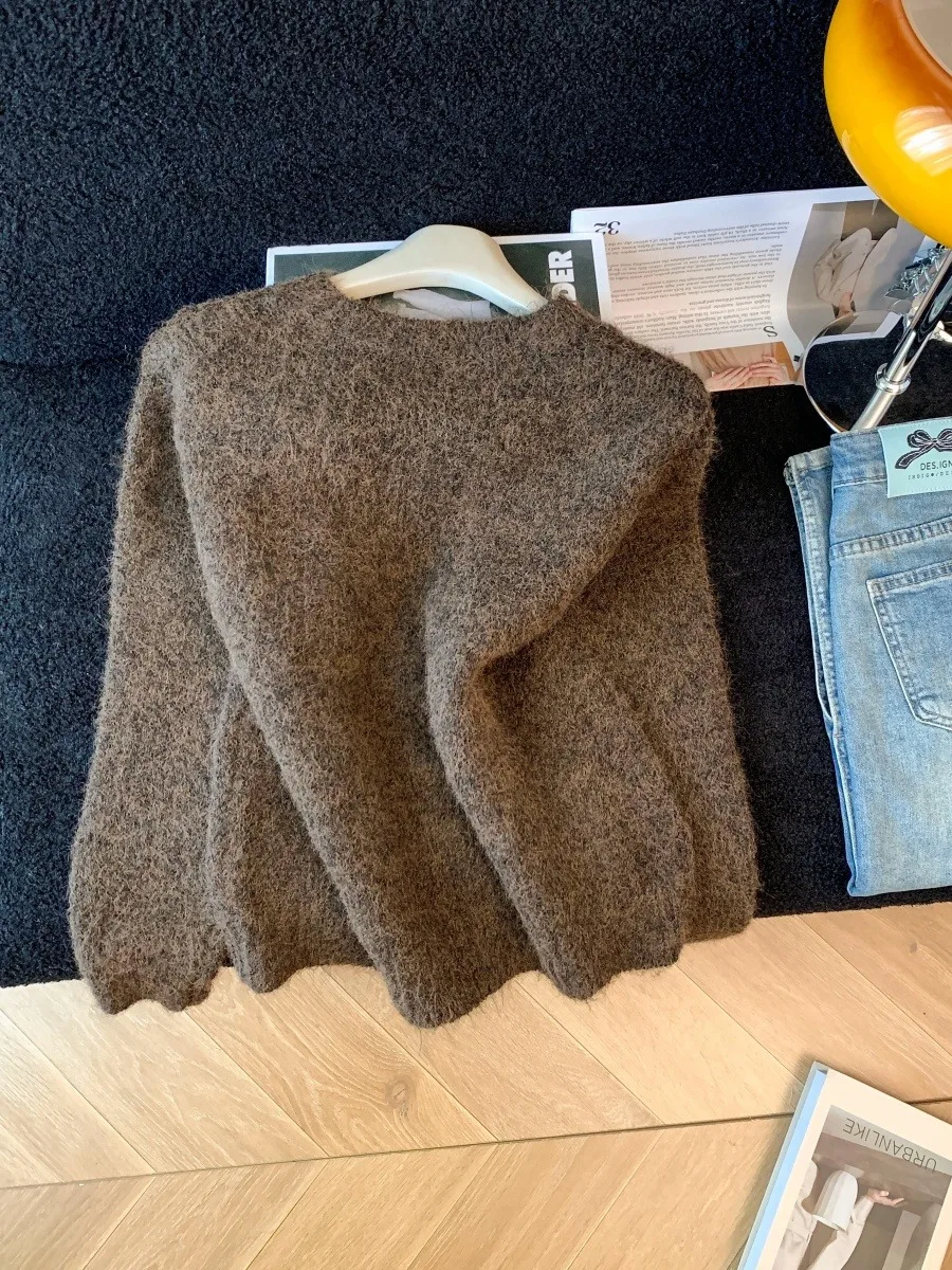 Ręcznie Haftowany Sweter Oversize z Kolorowymi Blokami, Gruby, Dzianinowy dla Kobiet, Jesień Zima, Nowa Koreańska Luźna Odzież Dzianinowa