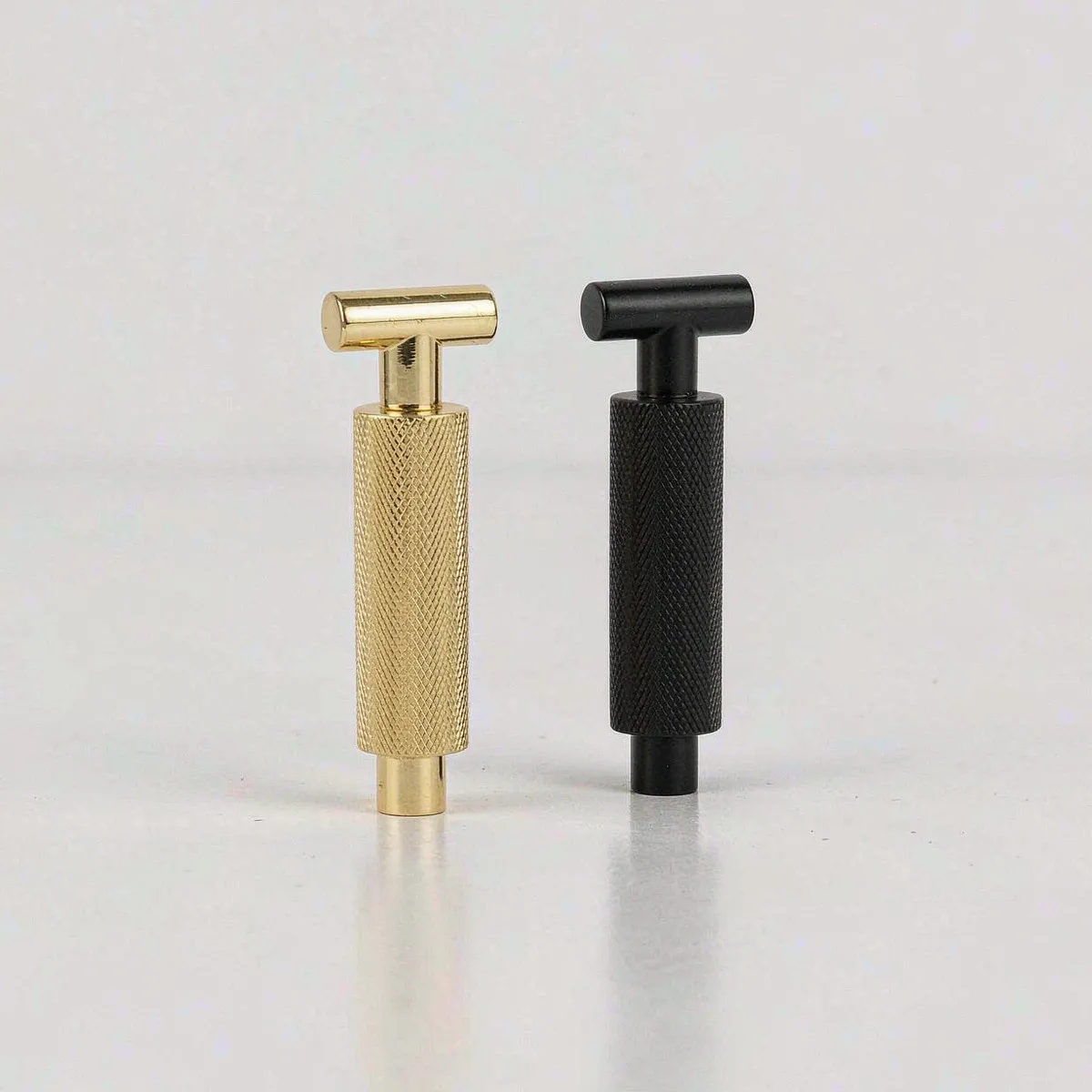 Solid Brass Cabinet Handle T-Bar Knobs Diamond-Cut Cross Knurl Gold Black Wardrobe Drawer Pull 500mm Long Kitchen Cupboard