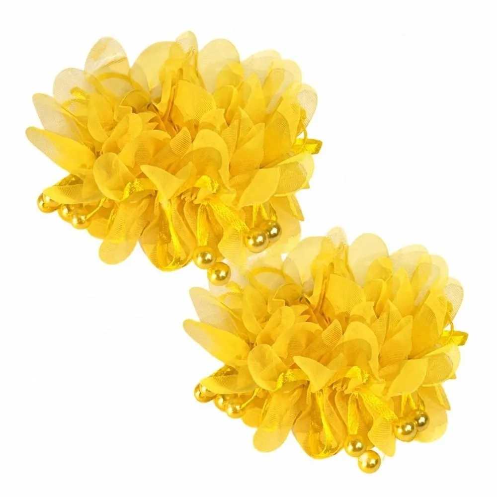 2Pcs Elastic Children Flower Pearl Hair Tie Colorful Hair Accessories Floral Scrunchie Ruffled Flower Hair Rope