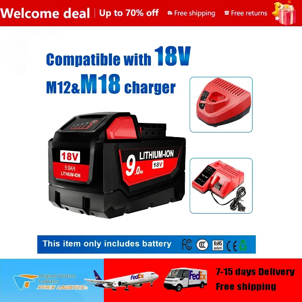 

Exclusive store direct delivery M18 6.0Ah-9.0Ah lithium-ion battery power tool battery 18650.00 For Milwaukee