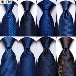 Hi-Tie – cravate de mariage en soie pour homme, bleu marine, solide, Paisley, boutons de manchette Hanky, ensemble de cravates pour homme, fête d'affaires, nouveau Design, livraison directe