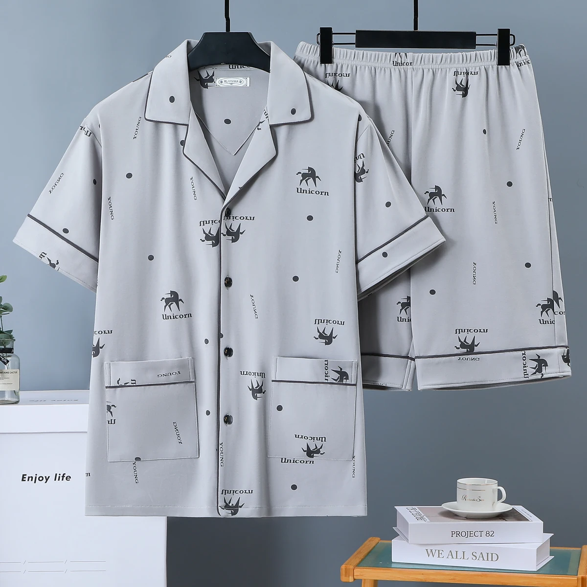 

Men's Summer Spwear Pure Cotton ort Sve orts plus Size Thin Bathing Suit Open Cardigan Casual Home Wear Set