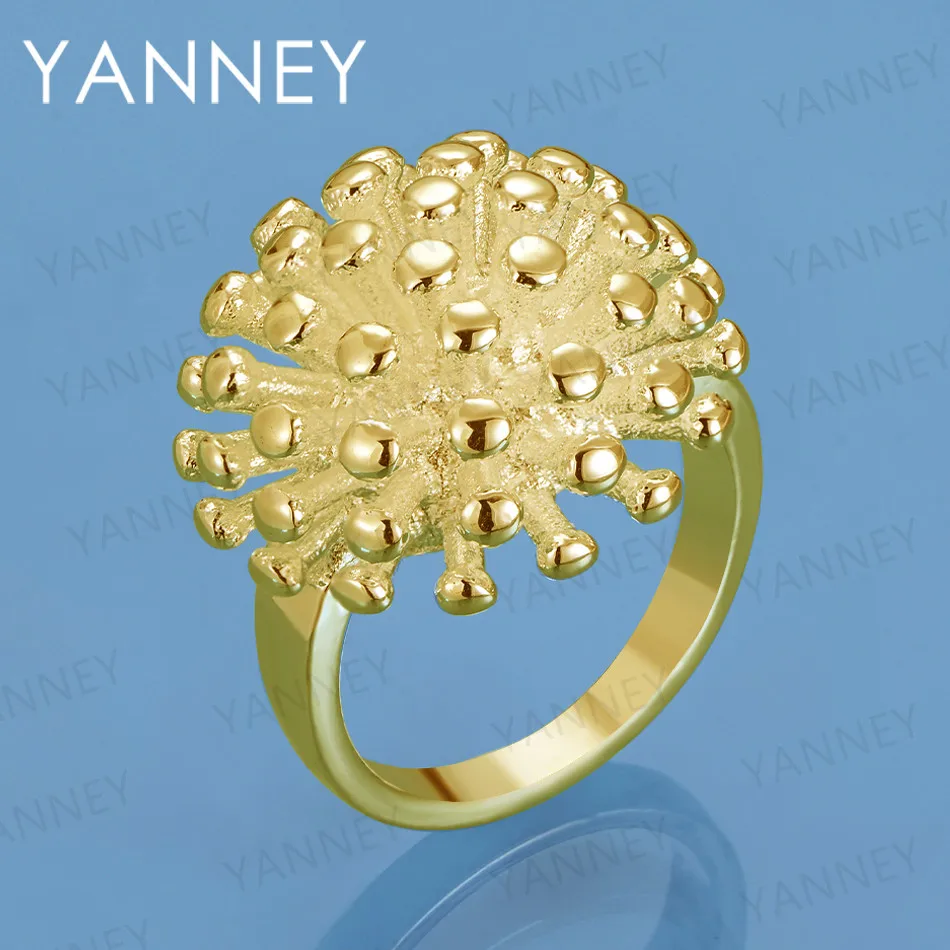 

925 Sterling Silver 18K Gold Fashion 8# Fireworks/Sea Urchin Ring For Women Charm Gift Jewelry Wedding Party Accessories