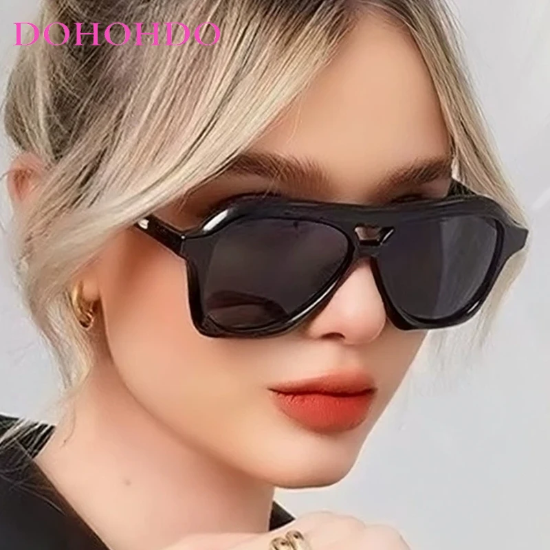 

Punk Vintage Pilot Double Bridge Oversized Frame Women Sunglasses Brand Designer Men Sunglass Outdoor Drive Travel Eyewear UV400