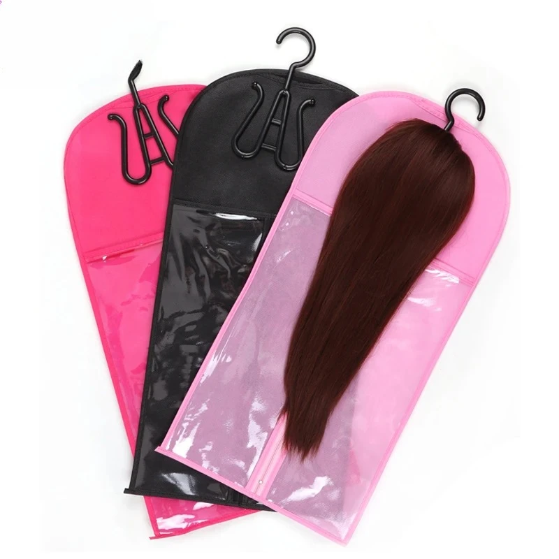 

1Set Wig Storage Bag With Hanger Hair Bags With Plastic Hanger For Virgin Hair Black Wig Organizer Hangers For Multiple Wigs New