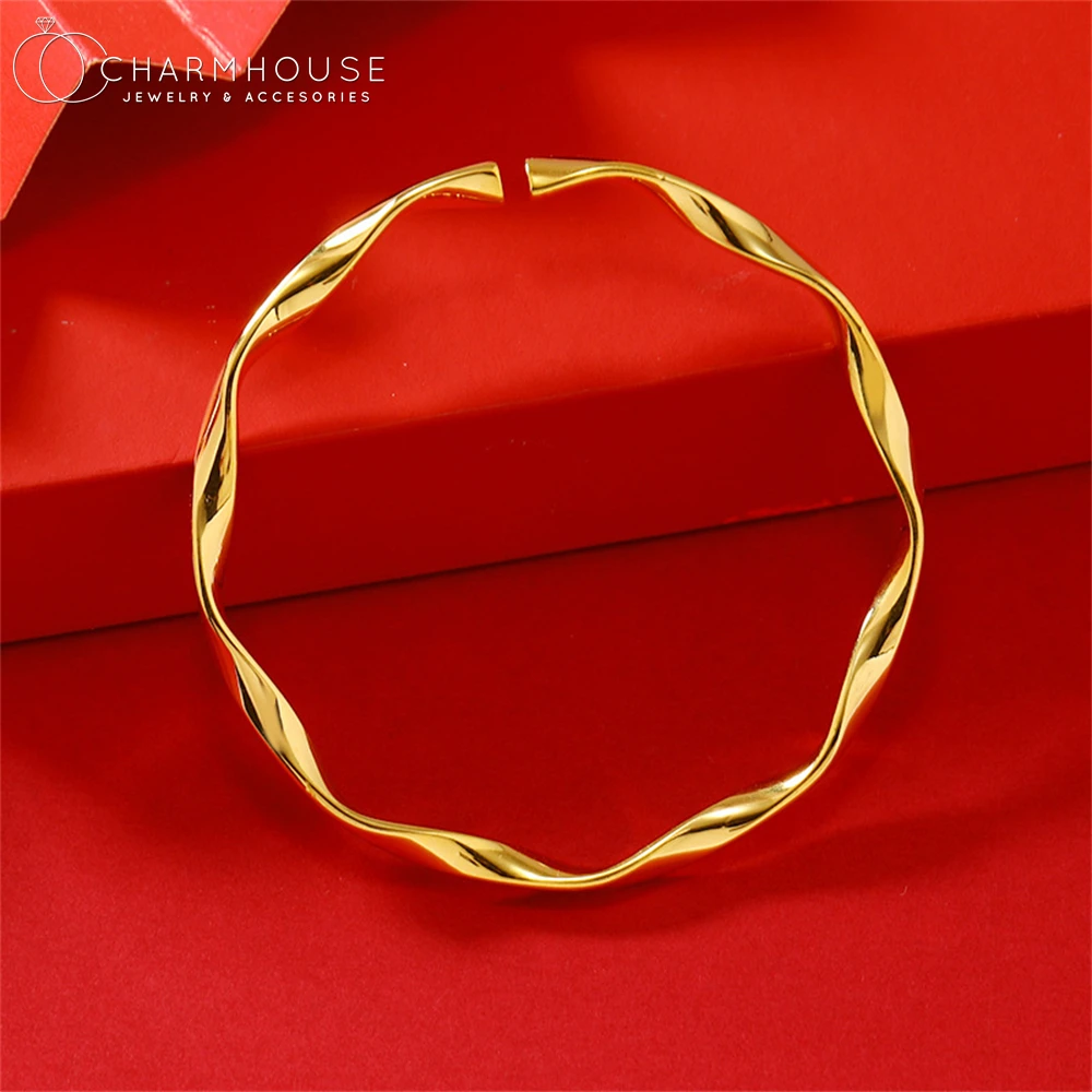 Women's Hand Bracelets Gold Color Twisted Round Circle Cuff Bangles Pulsera Wristband Wedding Jewelry Accessories Wholesale