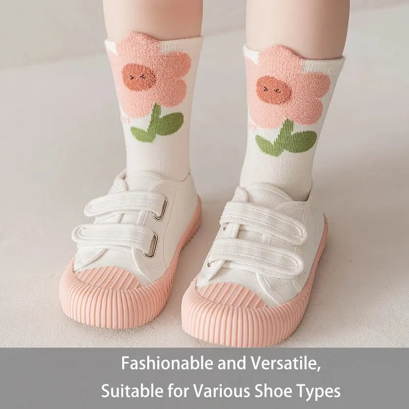 5 Pairs of Cute Cartoon Sweet and Fashionable Rabbit and Flower Baby Cotton Mid-calf Children\'s Socks for Girls