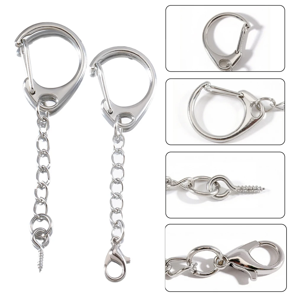 

10/20/50pcs Lobster Clasp Key Ring Keychains D Shape Clasps Connector Hook For DIY Jewelry Making Finding Key Chains Accessories