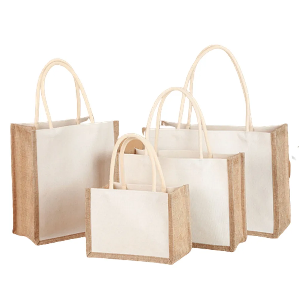 Canvas Linen Tote Bag Eco-friendly Double-Dided Blank Shopping Handbags Large Reusable Grocery Water Resistant DIY Container