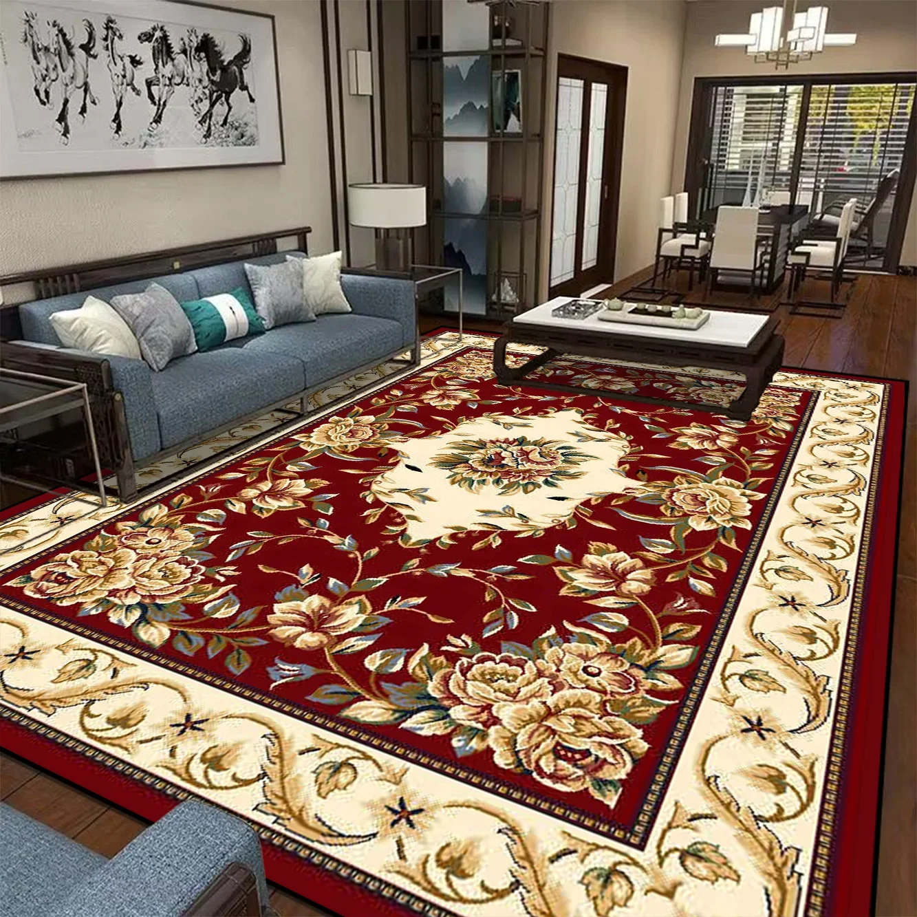 

Red Gold High-end Luxury Carpet Living Room Large Area Rug Europe and America Home Decoration Bedroom Rug Washable Floor Mat