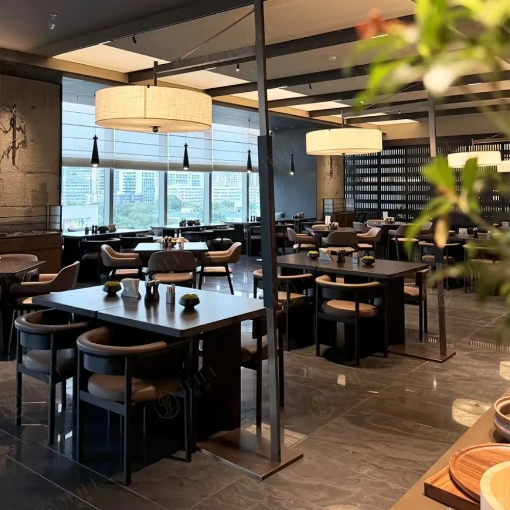 

Wood grain rectangular tables and chairs Hotel restaurant furniture Tokyo canteen