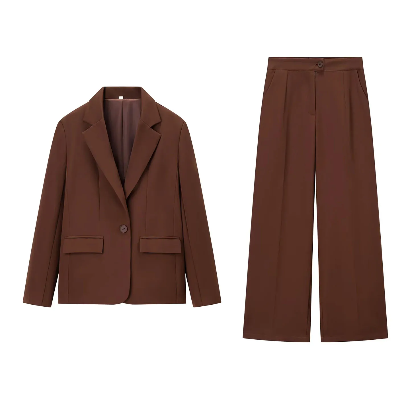 

Fall New Arrival Women's Commuter Sle Long Sve Suit Jaet High Waist Casual Wide Leg Pants Set Faionable Adult Outfit