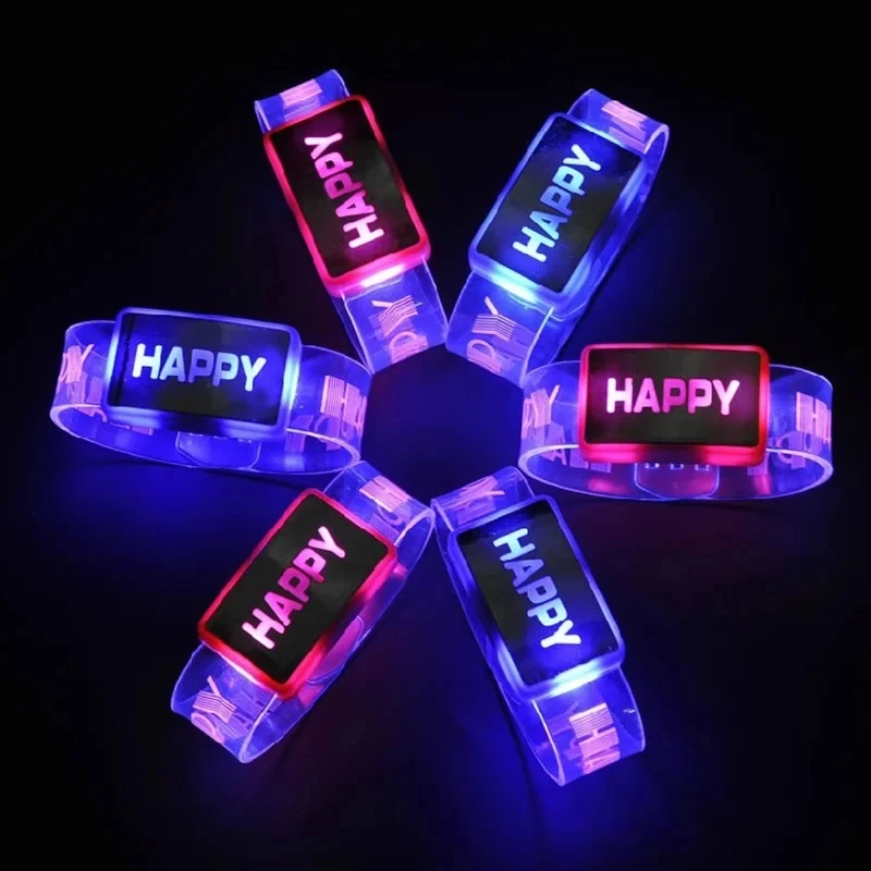 6Pc Led Bracelet Glow Light Up Bracelets LOVE Flashing Wristband Glowing Bangle Glow in The Dark Rave Christmas Party Toys